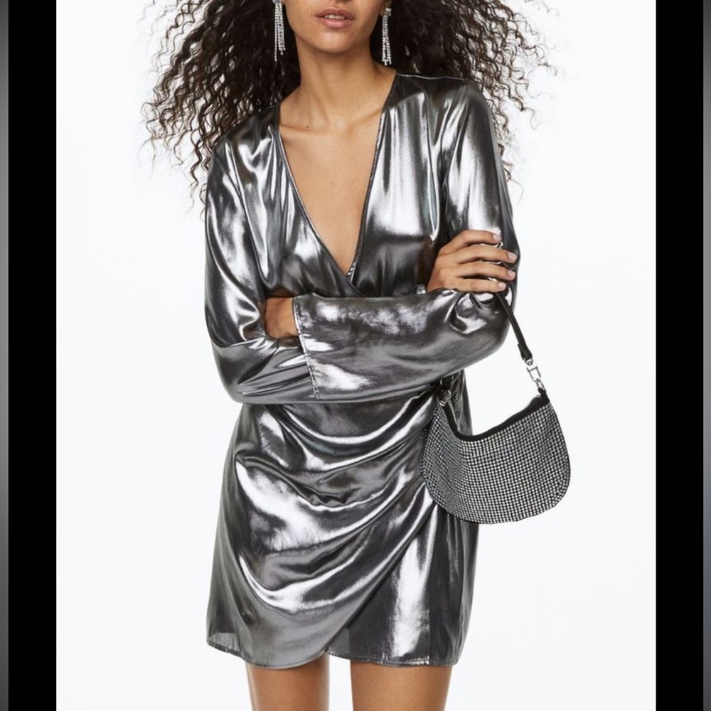 H&M body con wrapped metallic mini dress